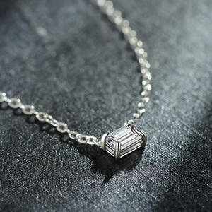 Elegant S925 sterling silver necklace with a rectangular cubic zirconia pendant in silver