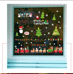 Detailed Christmas window stickers with Santa, snowman and Merry Christmas lettering