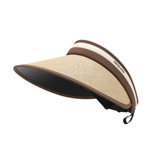 Women's UV protection straw visor hat with wide brim and adjustable elastic band