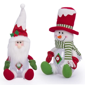 Christmas Santa and Snowman candy jars with knitted hats for holiday gift storage decoration