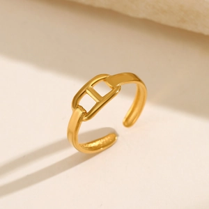 Edelstahl Ring Für Damen Verstellbar Offen Ankerkette Design Vergoldet Minimalistischer Französischer Retro Mode Schmuck