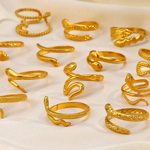 Vintage Snake Ring For Women 18K Gold Plated Stainless Steel Adjustable Open Band Ethnic Punk Animal Jewelry