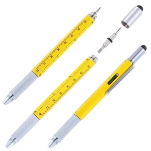Penna multifunzione 6 in 1 gialla con livella, righello, cacciavite e punta touch