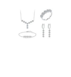 Detailed set of S925 sterling silver floral necklace, ring, bracelet and earrings