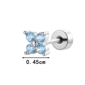 Exquisite silver floral cartilage earring with light blue zircons and flat back design