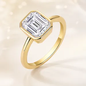 925 Sterling Silver Moissanite Ring For Women 18K Gold Plated Emerald Cut Round Brilliant Jewelry Wedding Engagement Gift