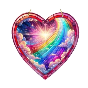 Acrylic heart suncatcher with rainbow and tree of life for garden party decoration