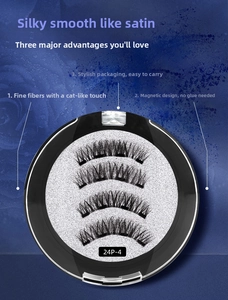 Detail of 4-piece magnetic eyelashes set in a compact round storage case, model 24P-4