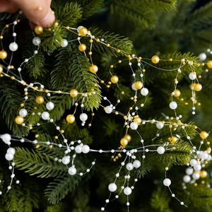 Elegant white and gold crystal bead garland for Christmas tree decoration and festive DIY