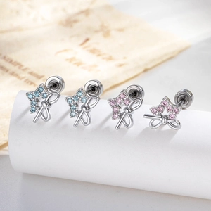 Zircon Star Bowknot Piercing Cartilage Earring Stud Titanium Steel Screw Back Minimalist Jewelry For Women
