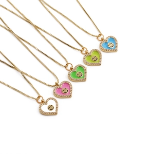 Heart Pendant Necklace Copper Gold Plated Enamel Smiley Face Rhinestone Border Trendy Jewelry For Women