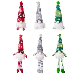 Set of 6 glowing Christmas gnomes in red, grey, and green with knitted snowflake hats