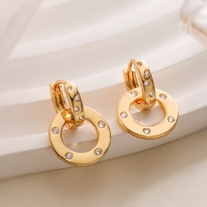 Elegant 18K gold plated geometric hoop earrings with sparkling cubic zirconia accents