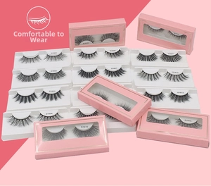 Detail of 15 pairs pink boxed voluminous false eyelashes set with various lash styles