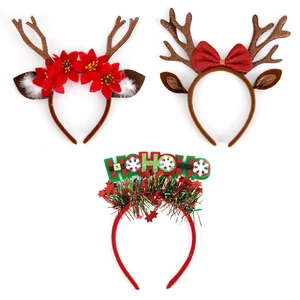 Christmas Reindeer Antler Headband Sequin Bow Plush Hair Hoop Party Favor Accessory For Women Girls Holiday Costume