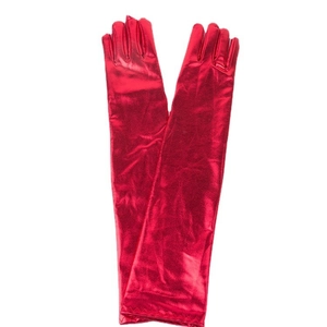 Women's 43cm glossy red patent leather opera gloves for cosplay and evening stage wear