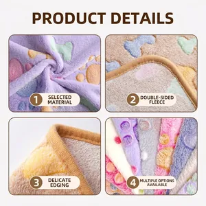 Thick double-sided coral fleece pet blanket with bone and paw prints for all seasons