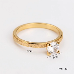 Frosted gold couple ring with 6mm cubic zirconia stone and 2mm slim band width