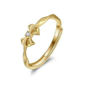 S925 Sterling Silver Bow Adjustable Ring For Women Sweet Rhinestone Inlaid Opening Finger Ring Fashion Jewelry Gift