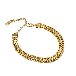 Gold-plated titanium steel thick chain bracelet with K18 tag and adjustable lobster clasp