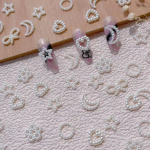3D Resin Faux Artificial Pearl Nail Art Charms Heart Star Moon Bow Flower Shapes For DIY Manicure Decoration Versatile