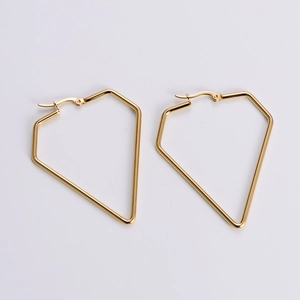 Minimalist gold geometric pentagon stainless steel earrings for women on white background