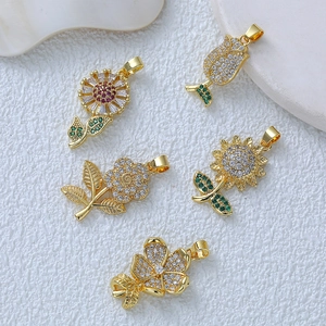 Elegant Flower Pendant Necklace Gold Plated Stainless Steel With Colorful Cubic Zirconia Sunflower Rose Jewelry For Women