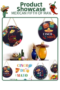 Detail of Cinco de Mayo wooden wall decor featuring cactus and sombreros with hemp rope
