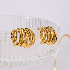 Boucles d'oreilles spirales multicouches en acier inoxydable plaqué or 18 carats femme