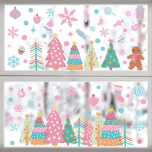 Rosa Weihnachtsbaum Fensteraufkleber Statische Haftung Schneeflocke Lebkuchenmann Aufkleber Party Glas Home Dekoration