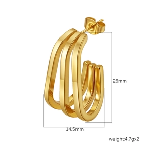 Three-layer gold stainless steel hoop earrings for women, 26mm height and 14.5mm width