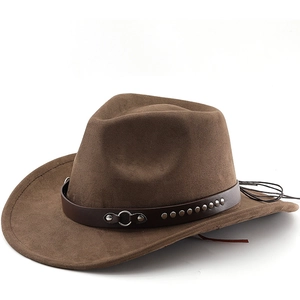 Western Cowboy Hat Faux Suede Wide Curved Brim Rivet Studded Band Retro Jazz Fedora Outdoor For Men Women
