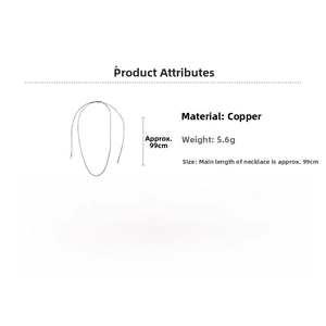 Detail specifications of heart pendant cord necklace showing 5.6g weight and 99cm length