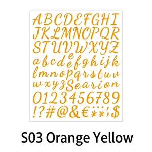 Detailansicht der 1-Zoll orangefarbenen Vinyl-Aufkleber mit Buchstaben und Zahlen