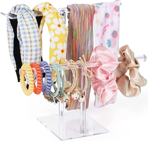 Double-tier clear acrylic headband display stand for hairband storage and organization
