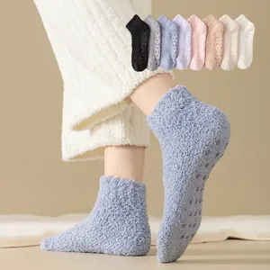 Coral Fleece House Floor Socks Women Winter Thick Warm Fuzzy Indoor Non Slip Silicone Dots Thermal Cozy