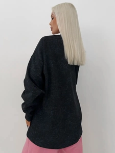 Oversized μαύρο ξεπλυμένο βαμβακερό φούτερ με μακριά μανίκια σε vintage street στυλ