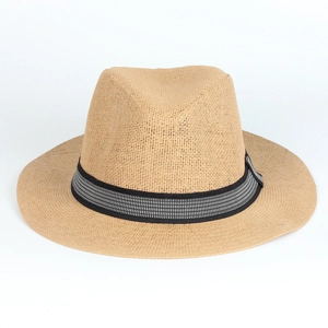Cappello fedora in paglia classica con fascia a scacchi bianca e nera per la spiaggia
