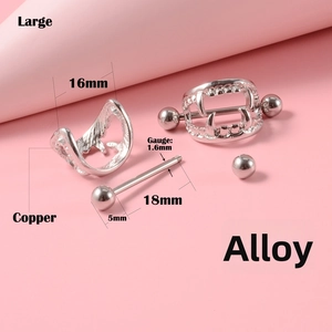 Detailed size chart for silver vampire tooth nipple shield piercing in stainless steel