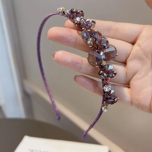 Exquisite handmade purple crystal headband featuring woven rhinestones for women