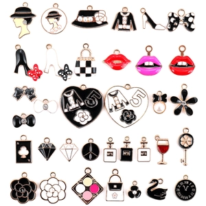Assorted alloy enamel pendants including high heels, perfume bottles, and bows for DIY jewelry