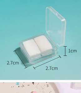 Detailed view of the 2.7x2.7x1cm transparent plastic storage box for nail art accessories