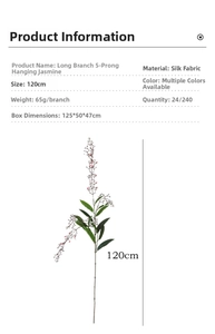 Detailed view of 120cm artificial jasmine with 5 forks and silk leaves for home decor