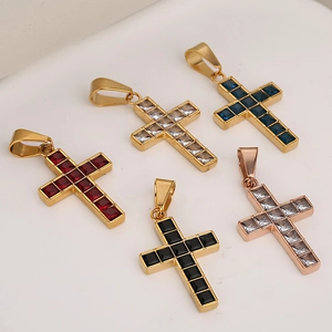 Hip hop minimalist cross pendants in gold and rose gold with colorful zircon stones