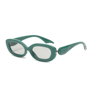 Retro oval sunglasses in dark green glossy frame with light grey translucent lenses