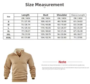 Detailed size measurement chart for men vintage embroidered sweatshirt from S to XXXL