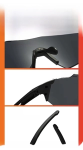 Detail view of integrated nose pads, sturdy hinges, and anti-slip temples on black cycling glasses