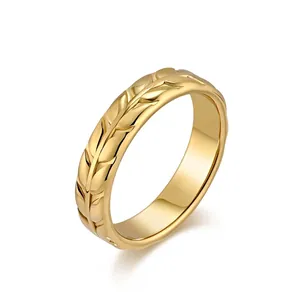 Stainless Steel Tulip Flower Leaf Ring For Women Minimalist Polished 18K Gold Plated Elegant Fashion Finger Jewelry Ring