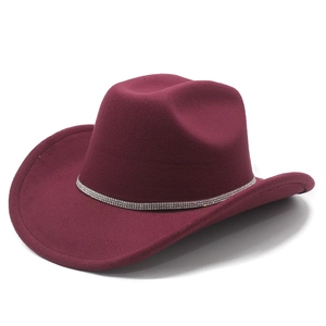 Classic wine red wide brim western cowboy hat with sparkling silver rhinestone band