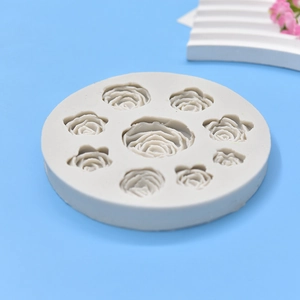 Round silicone mold with rose flower patterns for soap and DIY candle baking